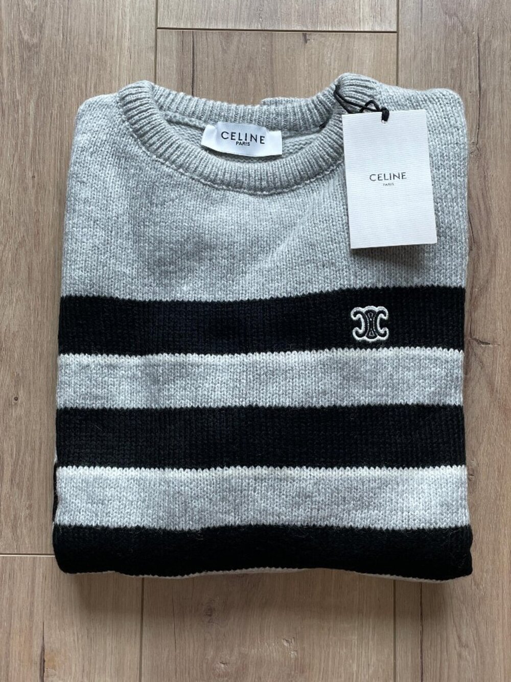 Medium Celine Men's Silver Wool Sweaters Crew Neck Casual